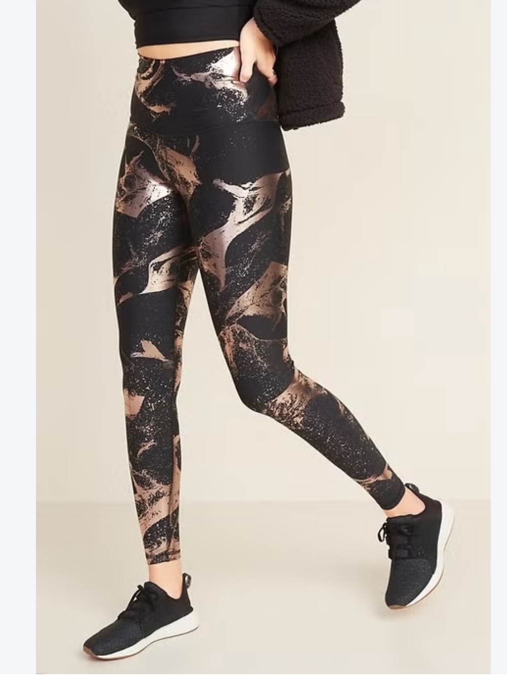 Old Navy Powersoft Extra High Rise Active Leggings Black Gold Marble size large